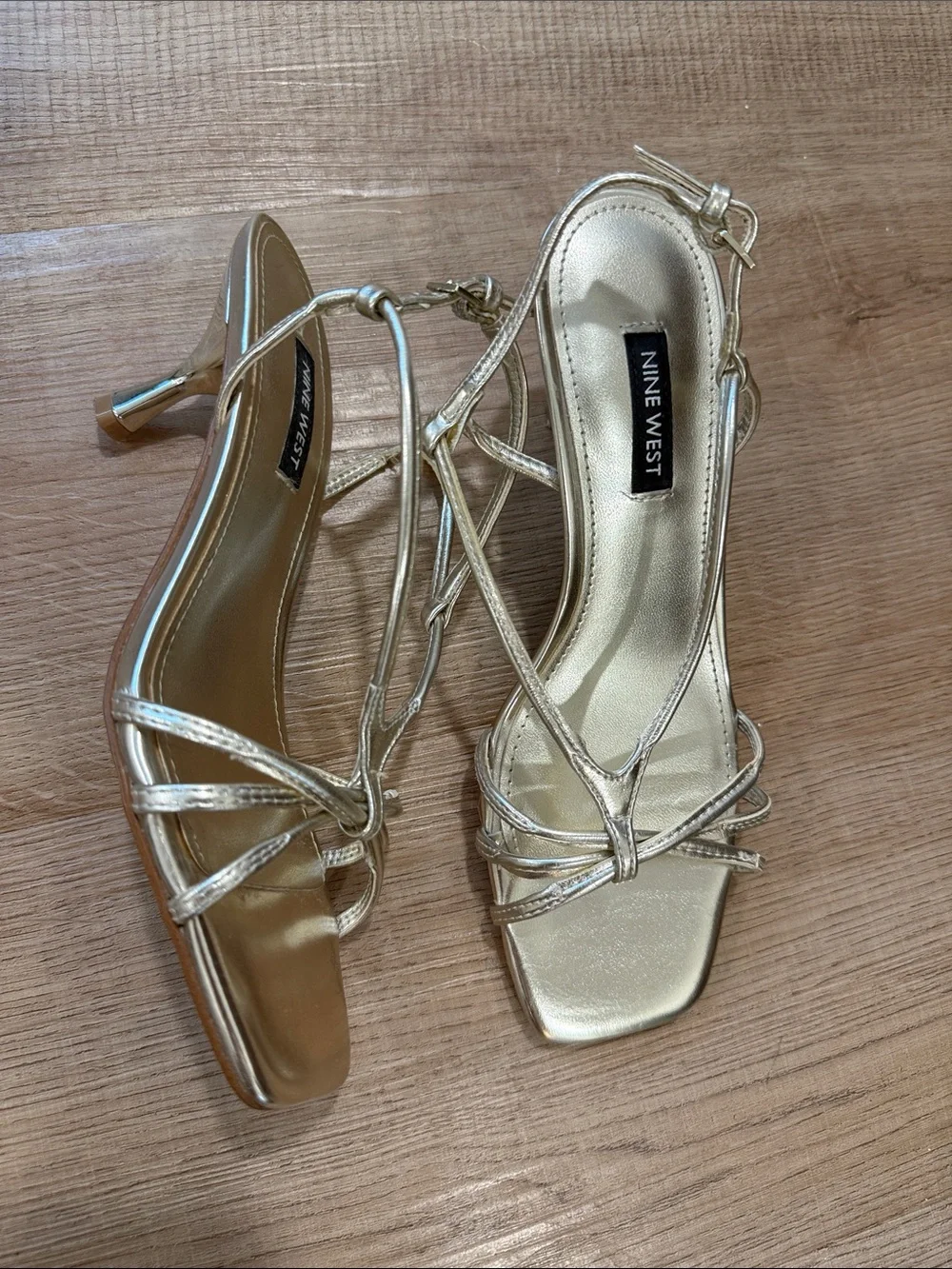 Nine West Metallic Gold Strappy Slingback Heels